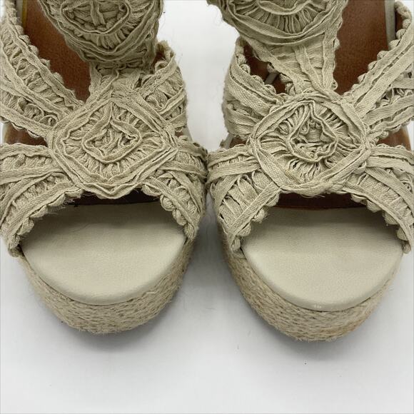 Lucky Brand Ridgeview Macrame Platform Wedge Sandal Cream Tan 8 - Picture 7 of 10